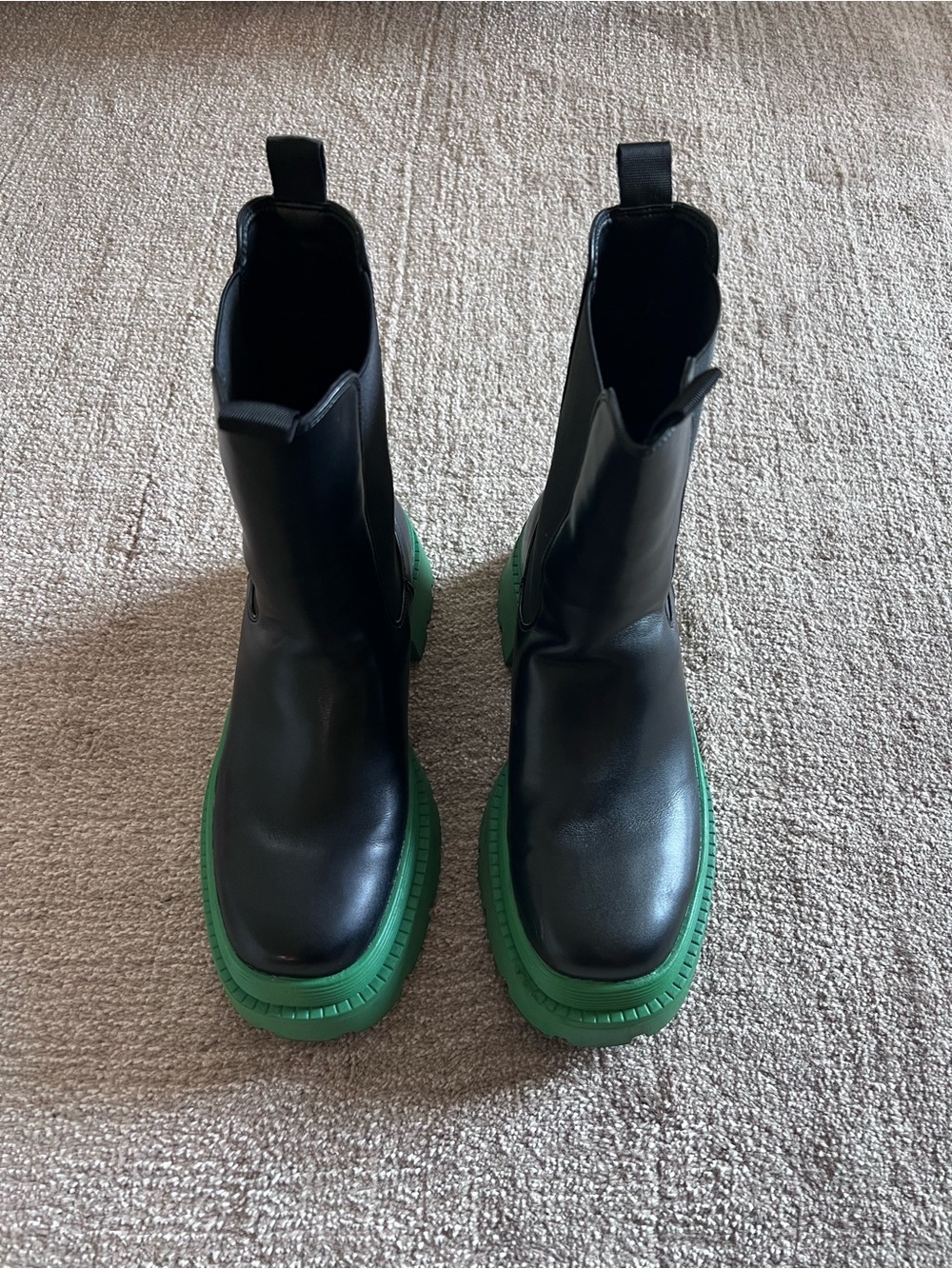 Black Chelsea Boots with Green Platform Sole
